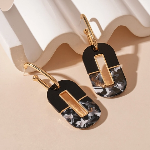 Geometric Drop Earrings With Alloy Acrylic And Silver Earring Post Marbled Ink Dye Pattern Niche Elegant For Women