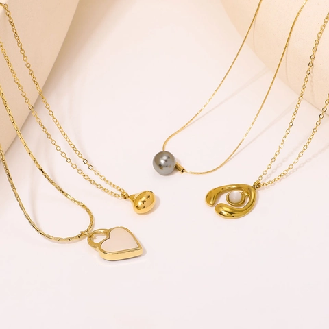 Collier En Acier Inoxydable Plaqué Or 18K Pendentif Coeur Coquille Künstliche Perle Bijoux De Style Luxe Français Pour Femmes