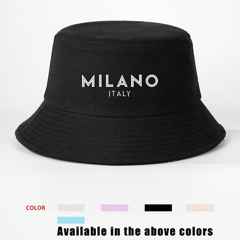 Chapeau Bob Imprimé Lettres MILANO ITALY Polyester Coton Bord Large Protection Solaire Réglable Extérieur Loisirs
