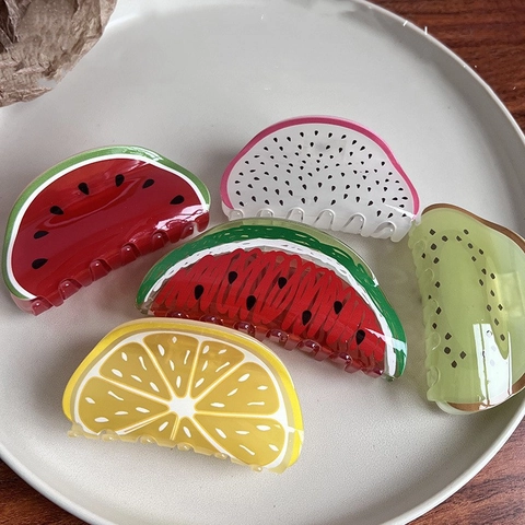 Pinzas para el Cabello de Acetato con Forma de Fruta Hechas a Mano Sandía Kiwi Pitaya Naranja para Mujeres Niñas Accesorios