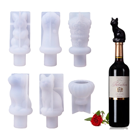 Silicone Wine Bottle Stopper Molds DIY Crystal Epoxy Resin Casting Molds For Home Bar Bottle Decoration Crafting Animals Shapes