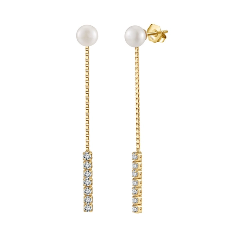 S925 Sterling Silver Freshwater Pearl Drop Earrings Gold Plated Zirconia Tassel Dangle Earrings For Women Wedding Jewelry