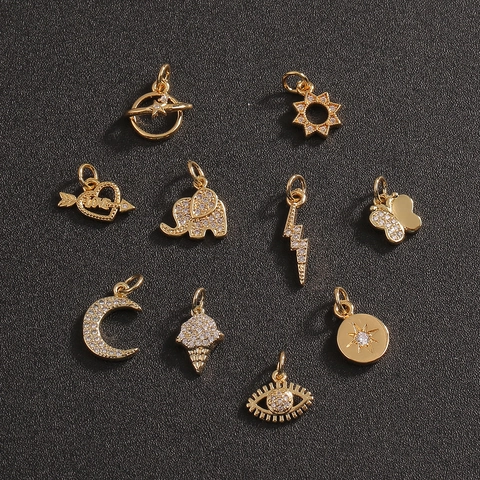 Fashion DIY Charms Pendants Real Gold Plated Copper With Cubic Zirconia Elegant Jewelry Making Earring Accessories