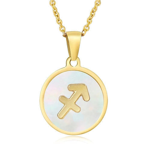 Ronde Hanger Ketting Sterrenbeeld Roestvrij Staal 18K Verguld Schelp Kunstparelmoer Minimalistische Sieraden Voor Dames
