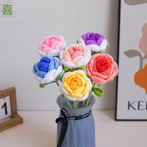 Handmade Crochet Flower Bouquet Milk Cotton Knitted Artificial Flowers For Home Decor Valentine Mother Day Birthday Gift