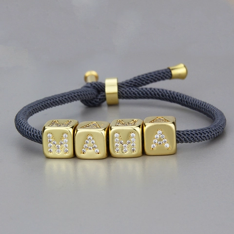 Handgefertigtes Gewebtes Seilarmband Vergoldetes Kupfer 26 Alphabet Würfelperlen Zirkonia Eingelegt Verstellbar DIY Schmuck