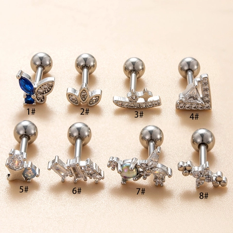 Boucles D'oreilles Cartilage Papillon Étoile Lune Acier Inoxydable Titane Zircone Dos À Vis Bijoux Piercing Femme