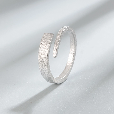 Minimalist 925 Sterling Silver Open Ring For Women Ins Style Frosted Bark Texture Irregular Geometric Electroplated Finger Ring Jewelry