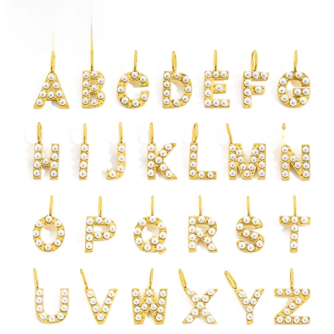 Stainless Steel Artificial Pearl Initial Letter Pendant DIY Jewelry Accessory For Necklace Bracelet Gold Silver Pendant