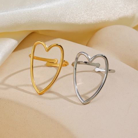 Stainless Steel Heart Ring Minimalist Hollow Heart Adjustable Open Ring Fashion Statement Jewelry For Women Elegant Gift