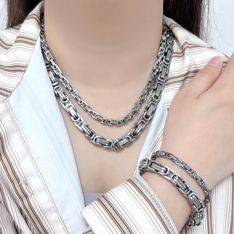 Byzantine Chain Necklace Stainless Steel Heavy Hip Hop Style Jewelry For Men And Women