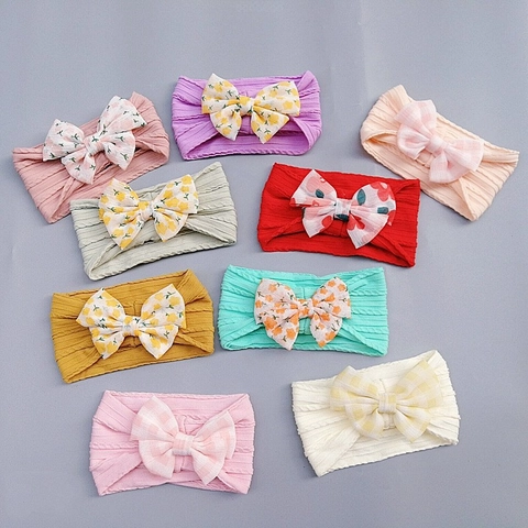 Fascia Per Capelli Neonata Nylon Garza Elastica Fiocco Floreale Morbido Accessori Per Capelli Stile Mori