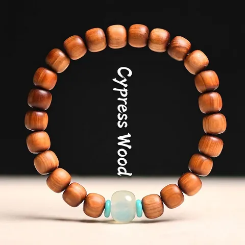 Bracciale Di Perle In Legno Di Thuja Zen Preghiera Buddista Meditazione Gioielli Con Accenti Di Turchese E Giada