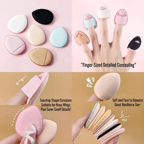 Mini Vinger Poederdons Hydrofiel Niet Latex Waterdruppel Detail Concealer Make-up Spons Met Lint Droog Nat