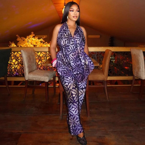 Haut Sans Manches Dos Nu Et Pantalon Droit Pour Femmes Outfits En Polyester Imprimé Abstrait Violet Mode Resort Wear