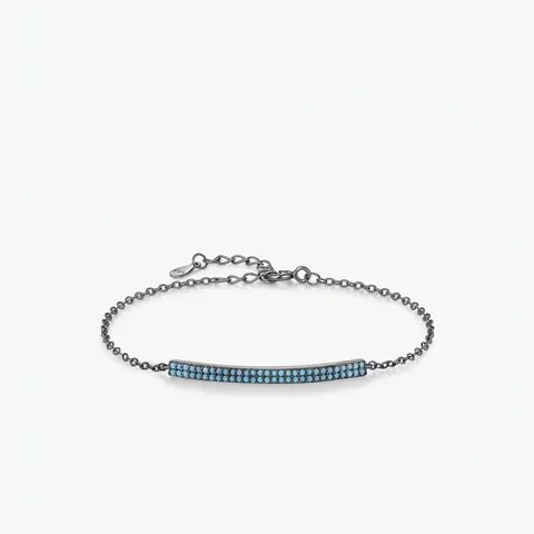 Bracciale In Argento Sterling 925 Turchese Sintetico Perline Blu Placcato Nero Barra Curva Gioielli Retro Punk Donne
