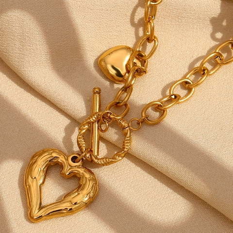 Roestvrijstalen 18K Vergulde Hart Hanger Ketting Met T-Sluiting O-Ketting Mode Niche Ontwerp Voor Dames