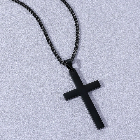 Kreuz Anhänger Halskette Edelstahl Poliert Minimalistisch Modeschmuck Für Herren Damen Unisex Hip Hop Stil