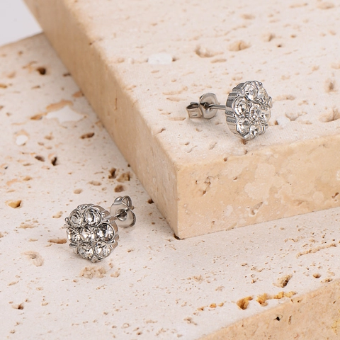 Pendientes De Botón De Flor De Ciruelo Acero Inoxidable Con Diamantes De Imitación Joyería Minimalista Para Mujer