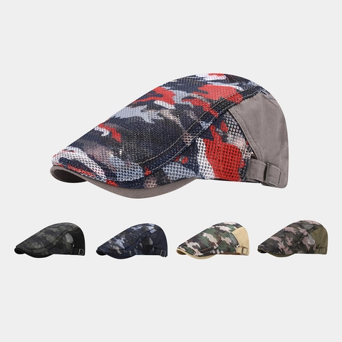 Camouflage Mesh Platte Pet Ademende Zonbescherming Outdoor Casual Verstelbare Voorwaartse Pet Voor Heren Dames