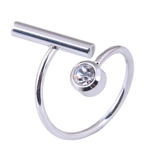 Minimalistische Geometrische Open Ring Roestvrij Staal Asymmetrische Staaf En Ronde Zirkoon Verstelbare Moderne Sieraden Voor Dames