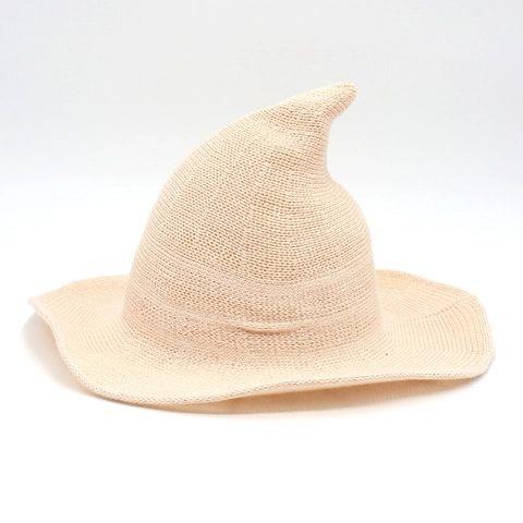 Damen Hexenhut Gestrickte Baumwolle Spitz Breitkrempig Wellig Halloween Kostüm Party Performance Vintage Stil