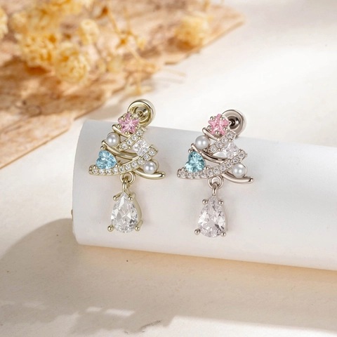 Kerstboom Oorkraakbeen Stud Titanium Staal Koper Zirkoon Kunstparel Schroefsluiting Piercing Sieraden Dames Retro
