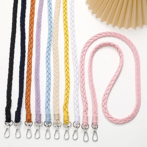 Handmade Woven Polyester Cotton Double Strand Braid Crossbody Lanyard Shoulder Strap Phone Case Bag Chain For Women