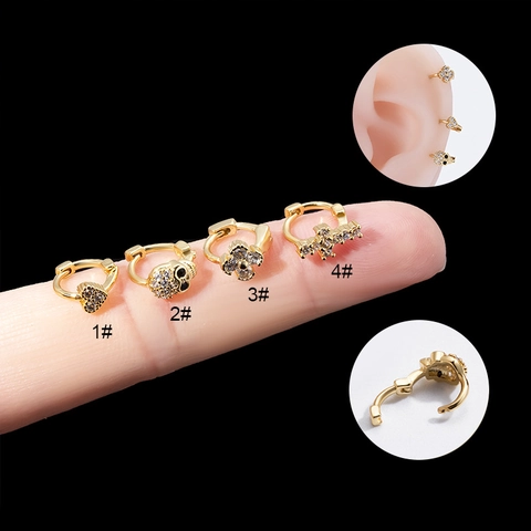 Orecchini Huggie Moda Rame Con Zirconi Croce Cuore Teschio Trifoglio Forme Gioielli Piercing Minimalisti