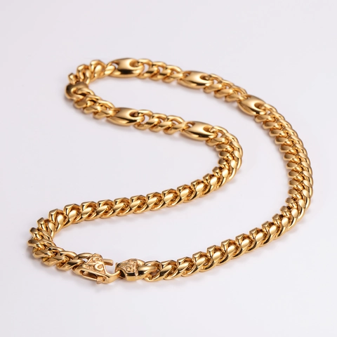 Heren Dikke Cubaanse Schakelketting Roestvrij Staal 18K Verguld Zwaar Hip Hop Punk Sieraden Vintage Sluiting