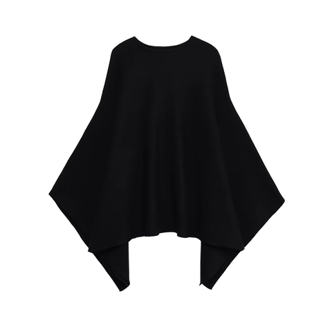 Dames Casual Ronde Hals Losse Gebreide Cape Pullover Oversized Effen Kleur Poncho Trui Top Voor Herfst Winter