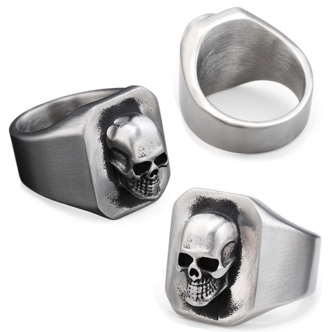 Anillo Sigillo Teschio Retro Acciaio Inossidabile Stile Punk Gothic Finitura Spazzolata Ossidato Gioielli Unisex