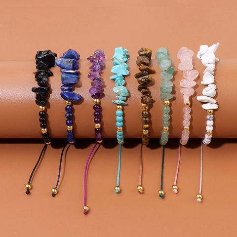 Gevlochten Armband Van Natuursteen Chips En Legering Kralen Verstelbare Handgemaakte Boho Etnische Hand Sieraden