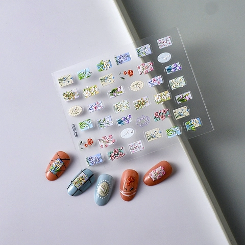 5D Reliëf Nagelkunststickers Stereoscopisch Zelfklevend Waterdicht Floraal Bloemen Tulpen Madeliefjes DIY Manicure Decoratie