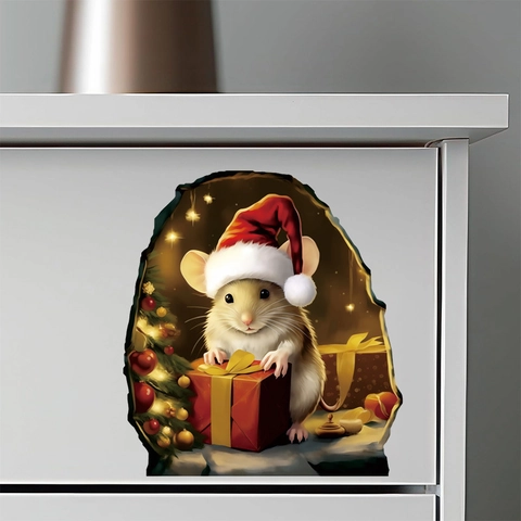 Christmas 3D Mouse Hole Wall Sticker Cute Cartoon Mice PVC Decals Removable Festive Skirting Line Decor Murals