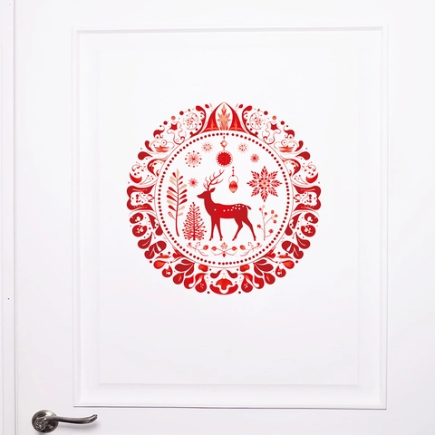 Pegatina De Pared De Navidad Rojo Reno Copo De Nieve Circular PVC Calcomanía Ventana Puerta Nevera Decoración Fiesta