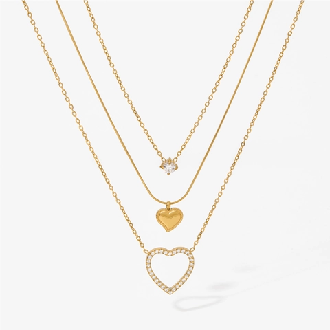Herz Anhänger Halskette Edelstahl PVD Vergoldet Minimalistischer Zirkonia Täglicher Modeschmuck Für Frauen