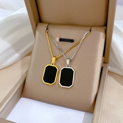 Collana Con Pendente Quadrato Geometrico Minimalista Acciaio Inossidabile Titanio Catena Box Gioielli Placcati Oro Argento Unisex