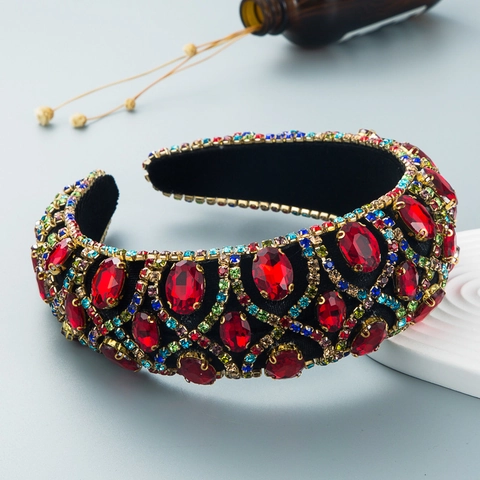 Barok Strass Gevoerde Hoofdband Fluweel Spons Breed Zwaar Sieraden Haarband Voor Vrouwen Mode Haaraccessoires Feest Bruiloft