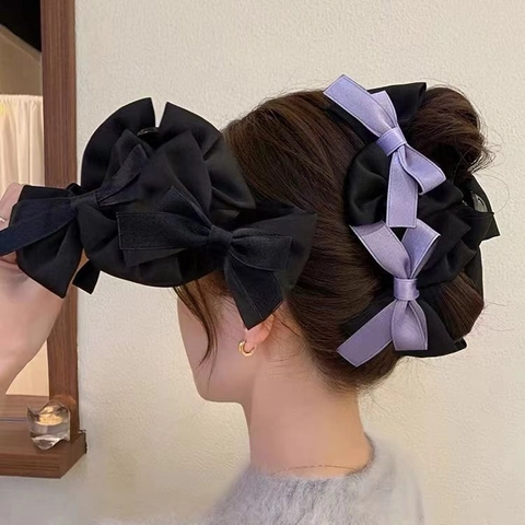 Pinza De Pelo Grande Con Lazo De Satén Estilo Francés Elegante Accesorios De Tela Para Mujer