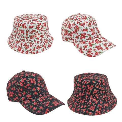 Floral Print Bucket Hat And Baseball Cap Women Polyester Sun Protection Casual Summer Outdoor Travel Fashion