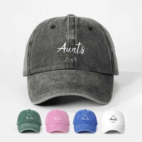 Baseball Cap Washed Cotton Vintage Style Cool Aunts Club Print Adjustable Distressed Sun Protection Outdoor Hat For Women