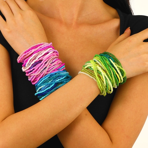 Bohemian Mehrlagige Perlenarmbänder Bunte Glasperlen Elastisch Harz Handgefertigter Schmuck Für Damen