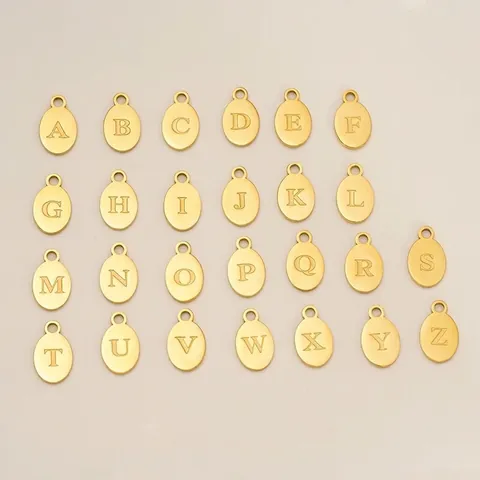 Stainless Steel Initial Letter Pendants Oval 18K Gold Plated Charms DIY Jewelry Making For Necklace Bracelet Women Men