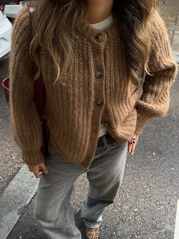 Cardigan In Maglia Da Donna Girocollo Con Bottoni Maniche Lunghe Tinta Unita Casual In Poliestere