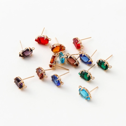 Zircon Teardrop Marquise Earring Posts With Hanging Loop 14K Gold Plated Copper DIY Earring Making Findings Components