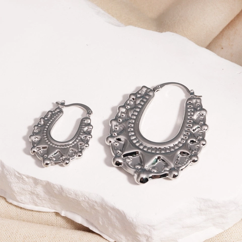 Pendientes De Aro En Forma De U Vintage Para Mujer Huecos Grabados Latón Chapado En Oro Real Estilo Bohemio