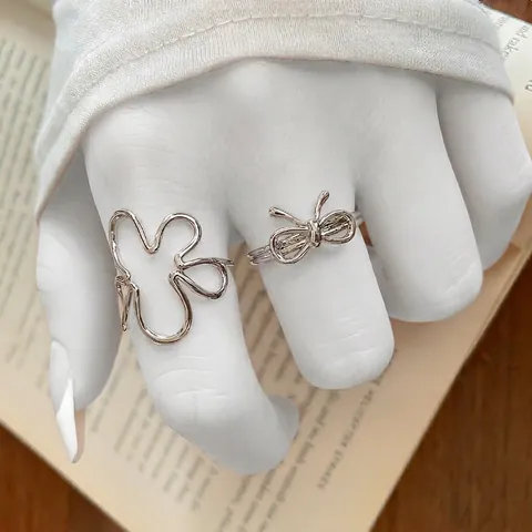 Hohlblumen Schleife Und Harzperlen Offener Verstellbarer Ring Texturiertes Kupferband Vintage Eleganter Schmuck Damen