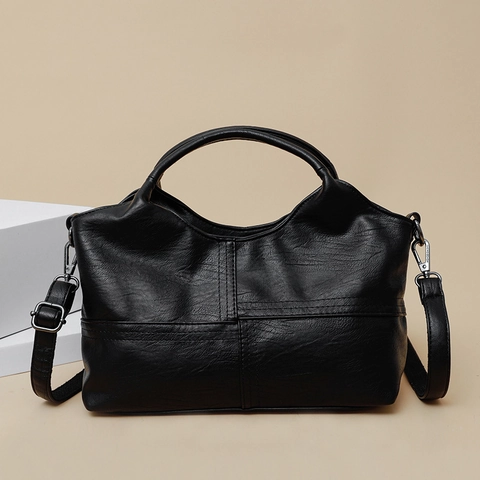 Damen Handtasche Weiches PU-Leder Große Kapazität Schultertasche Umhängetasche Spleißen Nähte Vintage Pendler Tasche