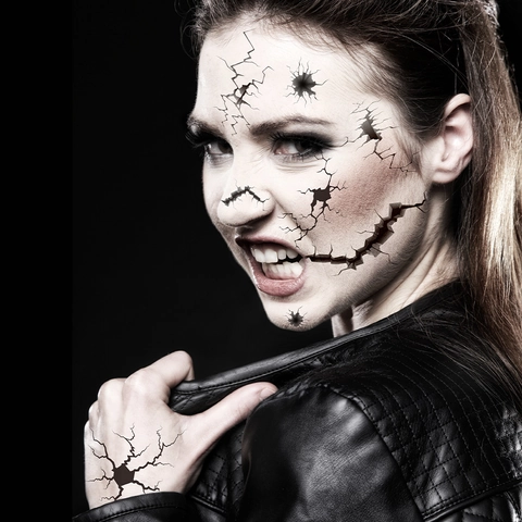 Adesivi Per Tatuaggi Sul Viso Con Crepe Di Halloween Trucco Horror Nero Impermeabile Arte Del Corpo Gotica Per Feste Di Cosplay Adulti